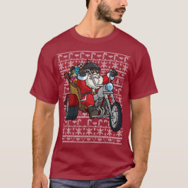 Ful jultröjajultomten på motorcykeln tee
