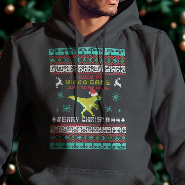 Fula datorspelare julhoodie – Dinosaurie Pixel sti Hoodie (Skapare uppladdad)