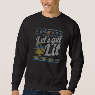 Fula Hanukkah-svärmar Låt oss bli upplysta Menorah Lång Ärmad Tröja