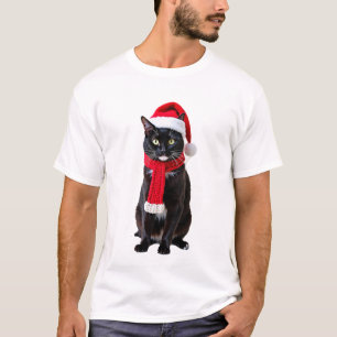 Fula jul svart katt jultomte hatt scarf högtid C T Shirt