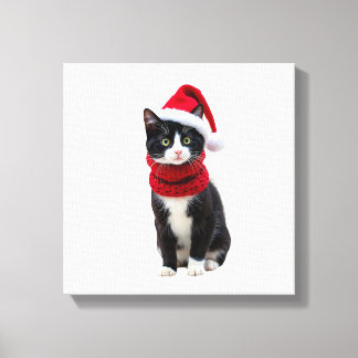 Fula jul Svart katt tomtehatt scarf Högtid C Canvastryck