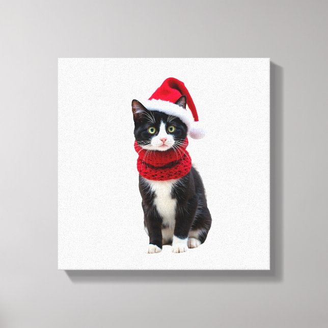 Fula jul Svart katt tomtehatt scarf Högtid C Canvastryck (Framsida)