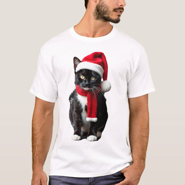 Fula jul Svart katt tomtehatt scarf Högtid C T Shirt (Framsida)