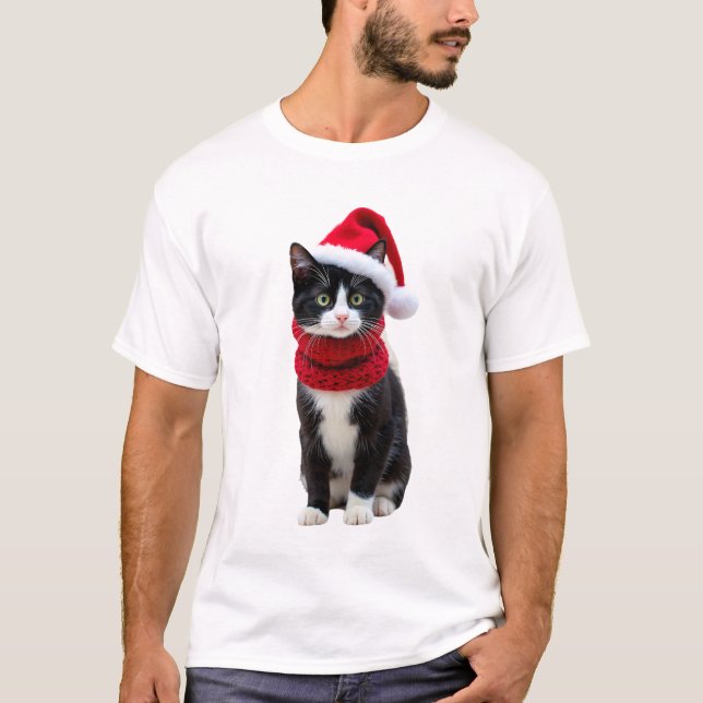 Fula jul Svart katt tomtehatt scarf Högtid C T Shirt (Framsida)