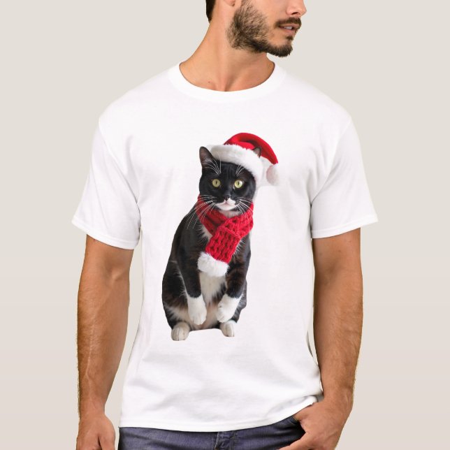 Fula jul Svart katt tomtehatt scarf Högtid C T Shirt (Framsida)