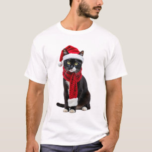 Fula jul Svart katt tomtehatt schal Högtid C T Shirt