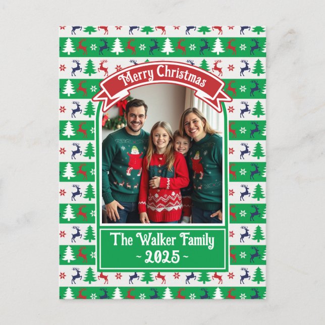 Fula jultröja familjefoto helg vykort (Framsida)