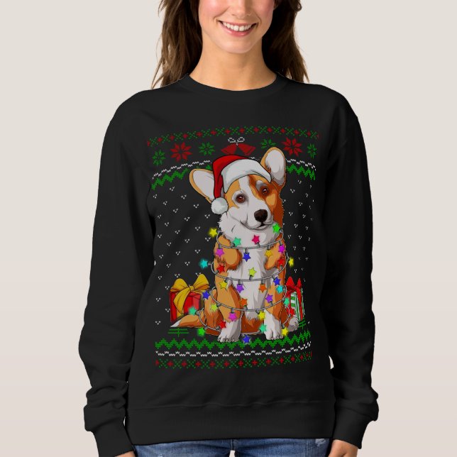Fula jultröja julbelysning Corgi hundälskare T Shirt (Framsida)