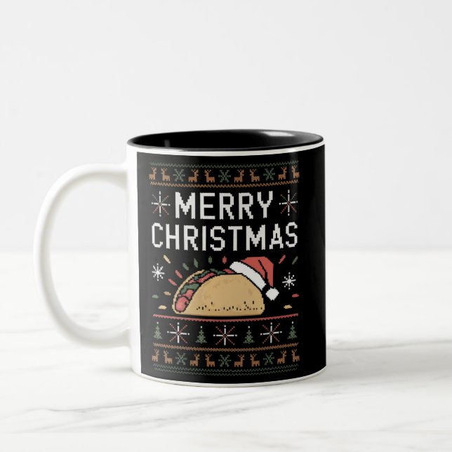 Fula jultröja lampor tomte taco jul Två-Tonad mugg (Vänster)