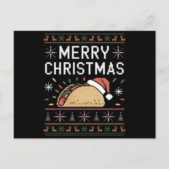 Fula jultröja lampor tomte taco jul vykort (Framsida)