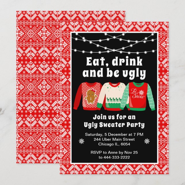 Fula jultröjor Julfest Röd Inbjudningar (Fram/baksida)