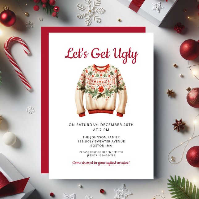 Fula Tröja Julfest  Inbjudningar (Ugly Sweater Christmas Party Invitation)