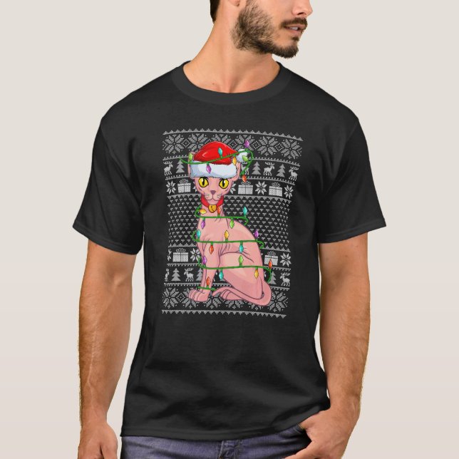 Fula tröja stil julbelysning tomte Sphynx katt Ch (Framsida)