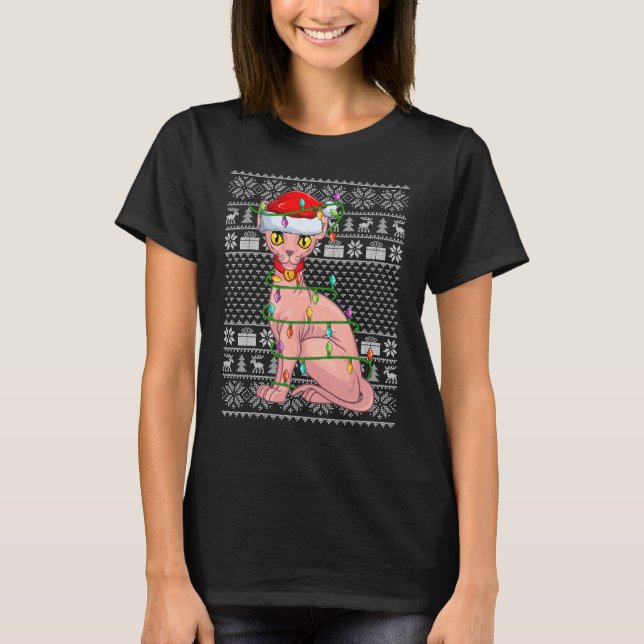 Fula tröja stil julbelysning tomte sphynx katt jul (Framsida)