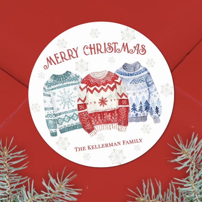 Fula Tröjan Julen Runt Klistermärke (Festive Ugly Sweater Merry Christmas Classic Round Sticker)