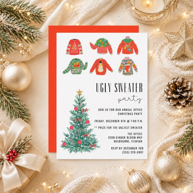 Fula tröjor kontor jul firande  inbjudningar (Ugly Sweater Office Christmas Holiday Party Invitation)