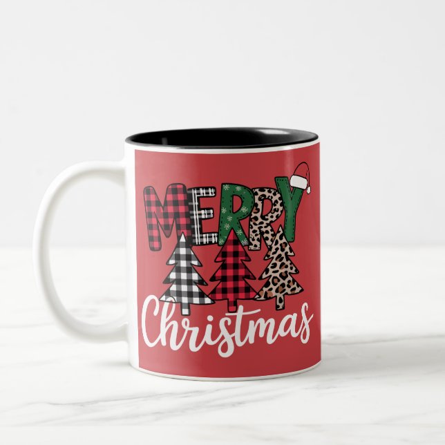 Fula Xmas Glada och Ljusa Julgran Tomte  Två-Tonad Mugg (Vänster)