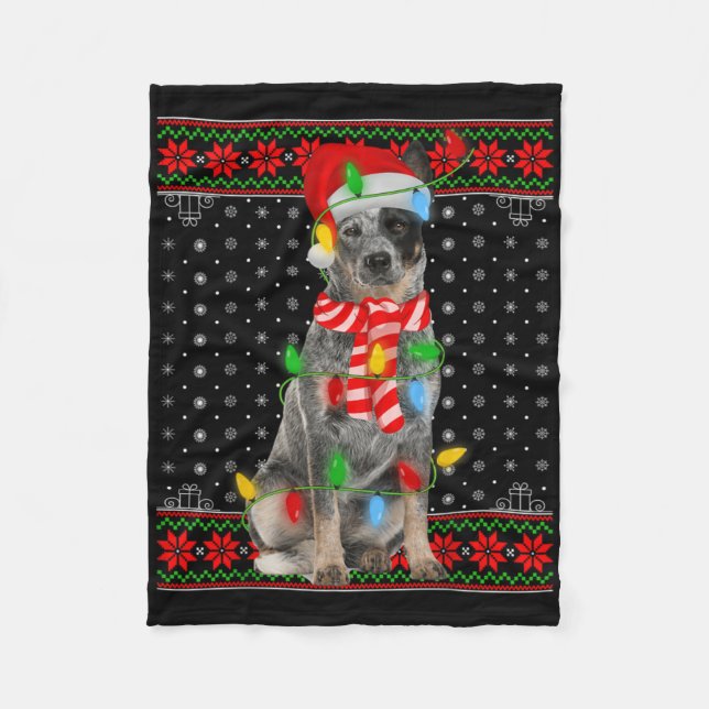 Fula Xmas Hund Ljusande Tomtehatt Blue Heeler Hund Fleecefilt (Framsidan)