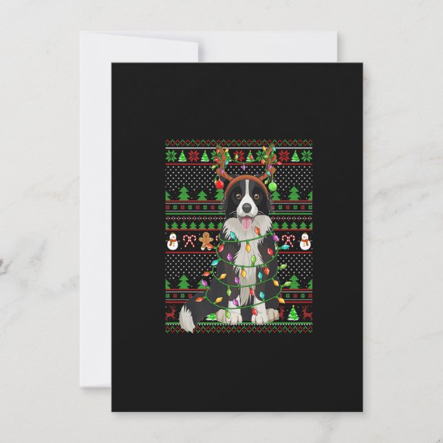 Fula Xmas-tröja stil lampor Border Collie hund C Inbjudningar (Framsida)