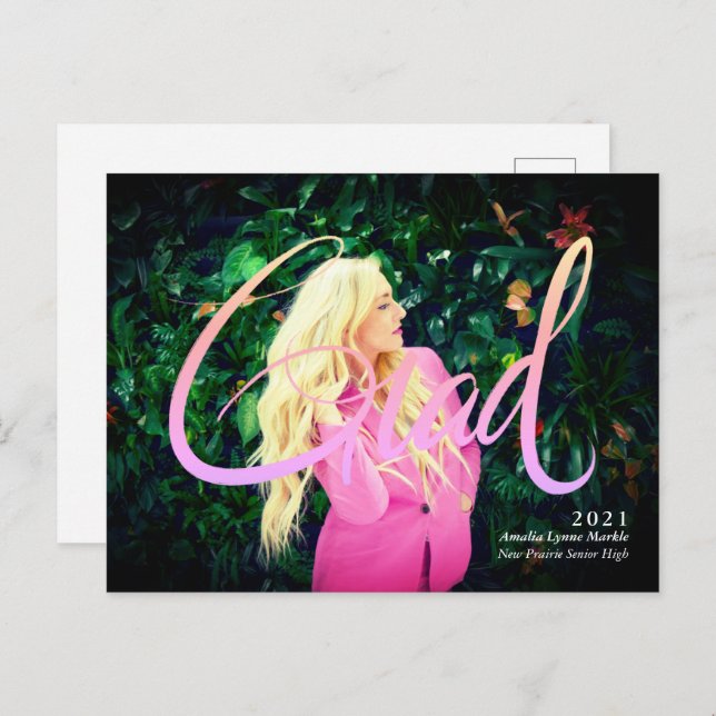 Full bleed foto neon 2 grad överlagringsmeddelande meddelande vykort (Fram/baksida)