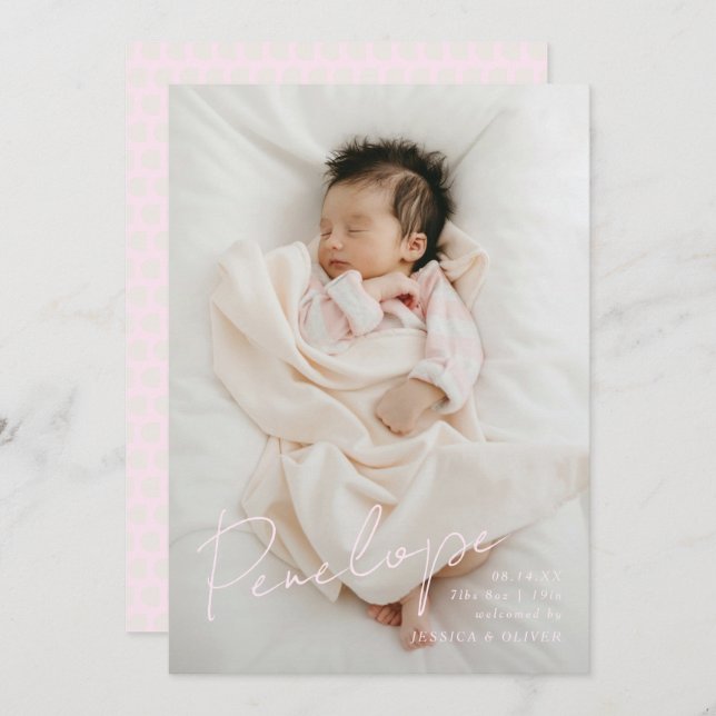 Full bleed modern kalligrafisk babynamn meddelande (Fram/baksida)