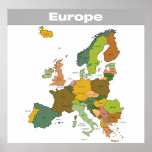 Full färgkarta av Europa Poster