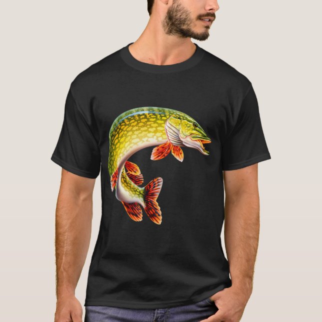 Full Feature Bild Northern Pike Fiskare Fiske T Shirt (Framsida)