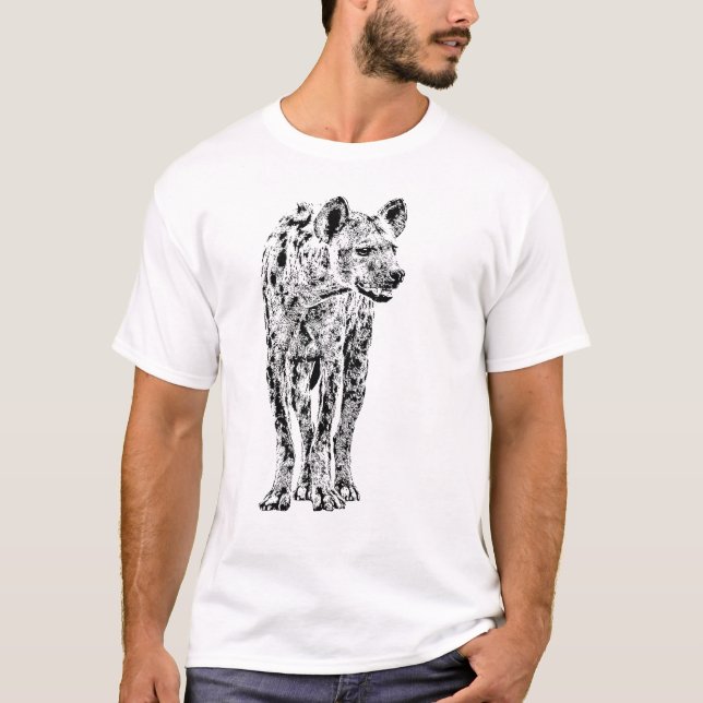 Full figur för Hyena i realistisk svart & vit T Shirt (Framsida)