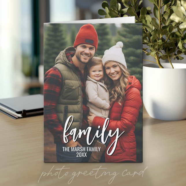 Full foto - Vertikal anpassad skriptfamiljtext  Kort (Photo Greeting Card)
