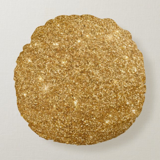 Full gyllene glitter, Champagne-gnistrande lyxblin Rund Kudde (Framsidan)