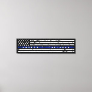 Full känd extra lång tunn blålinjenpolisflagga canvastryck