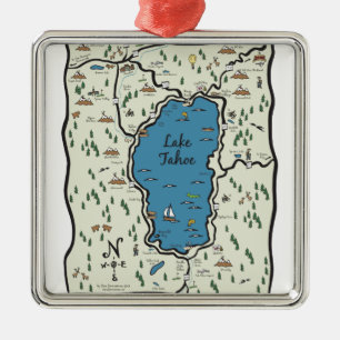 Full Lake Tahoe områdeskarta Julgransprydnad Metall