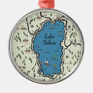Full Lake Tahoe områdeskarta Julgransprydnad Metall