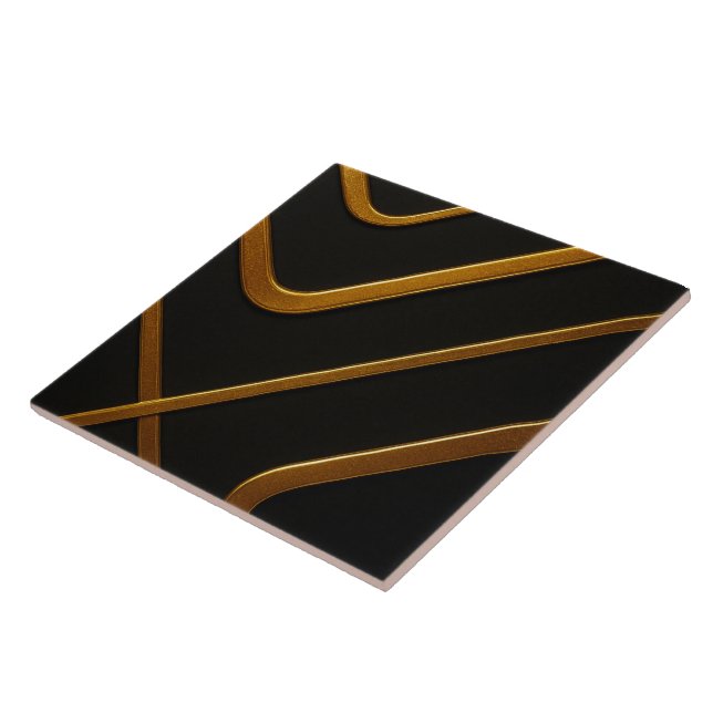 Full Liquid Gold Svart Monokrom Arkitektonisk Acc Kakelplatta (Sidan)