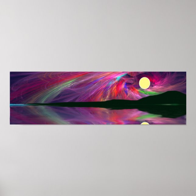 Full måndag Aurora vid oceanen och bergen Poster (Framsidan)