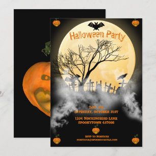 Full måne och hemsökt kyrkogård Halloween Inbjudningar