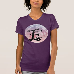 Full måne och katt E Initial Monogram T-Shirt