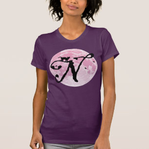 Full måne och katt N initial Monogram T- Shirt T
