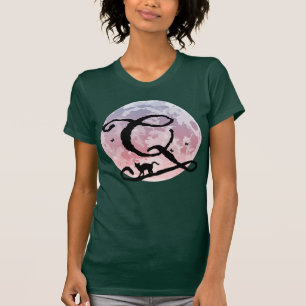 Full måne och katt Q initial Monogram T-Shirt