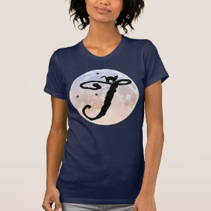 Full måne och katt T Initial Monogram T-Shirt