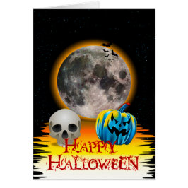Full måne, Skull och blå Pumpkin på nattkort Hälsningskort