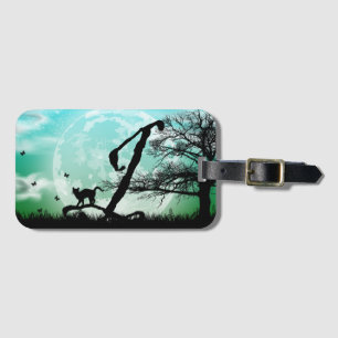 Full Moon and Cat J Initial Monogram Luggage Tag Bagagebricka