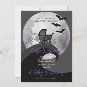 Full Moon Baby Carriage Fladdermus Witchy Baby Sho Inbjudningar