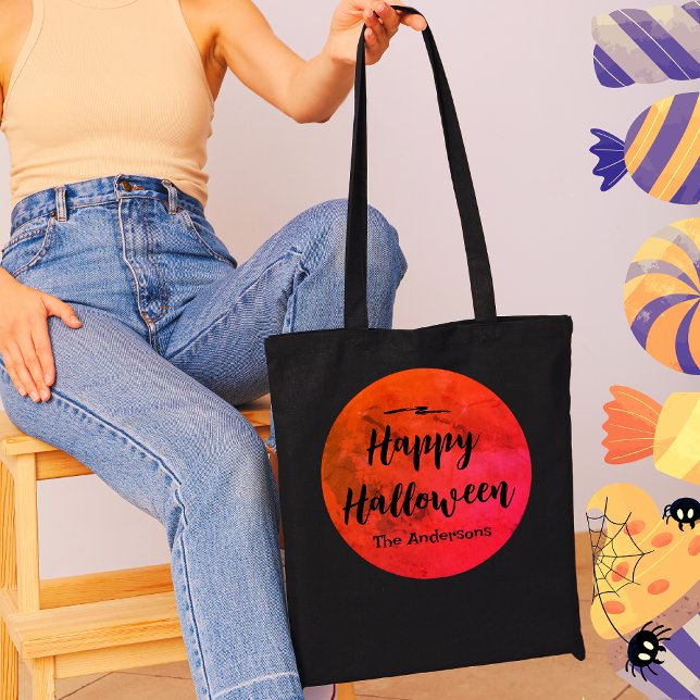 Full Moon Black Orange Family Namn Happy halloween Tygkasse (Skapare uppladdad)