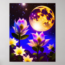 Full Moon, Bright Måne, Starry Night, Moonlight Poster