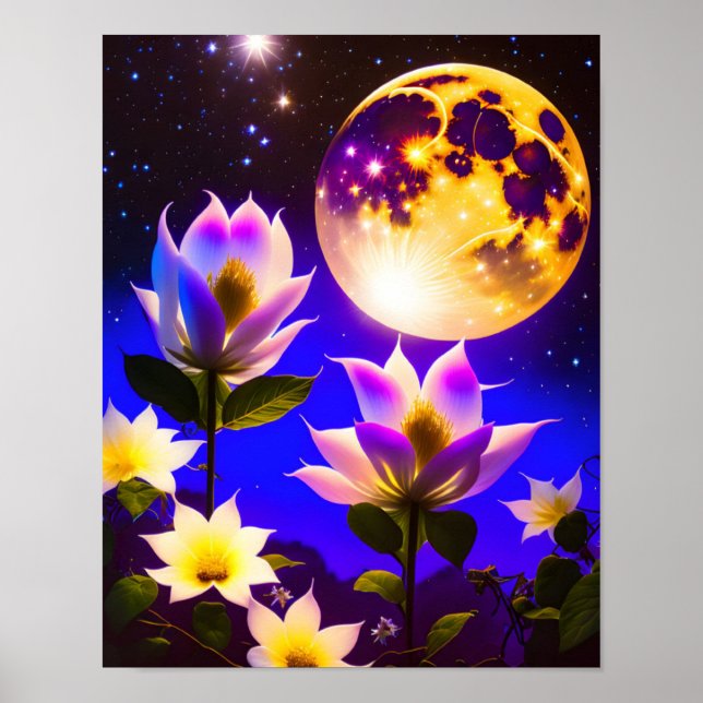 Full Moon, Bright Måne, Starry Night, Moonlight Poster (Framsidan)