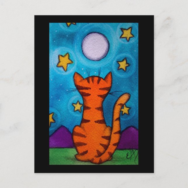 Full Moon Cat Watch Vykort (Framsida)