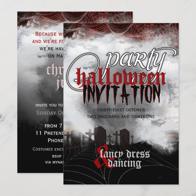 Full Moon Cemetery Dreams Halloween fest Inbjudan (Fram/baksida)