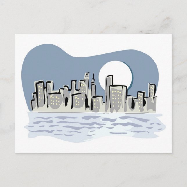 Full Moon City Skyline Vykort (Framsida)