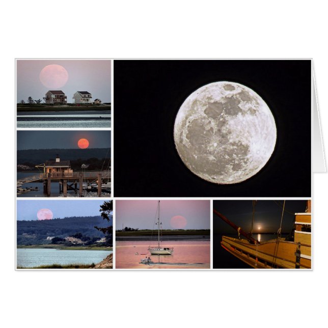 Full Moon collage over Plymouth harbor Hälsningskort (Framsidan Horizontal)